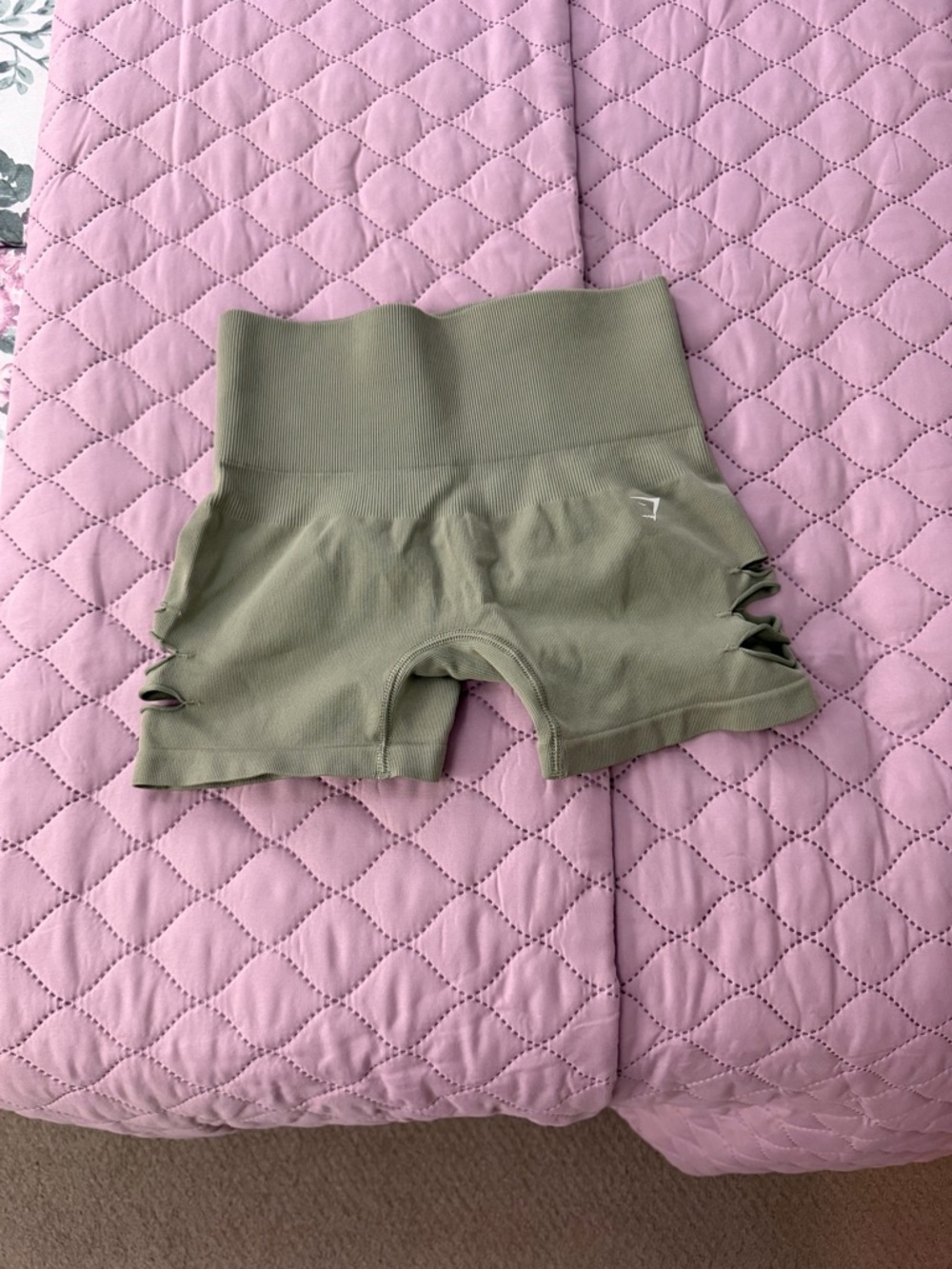Gymshark Olive Green High-Waist Seamless Bike Shorts with Side Cutouts